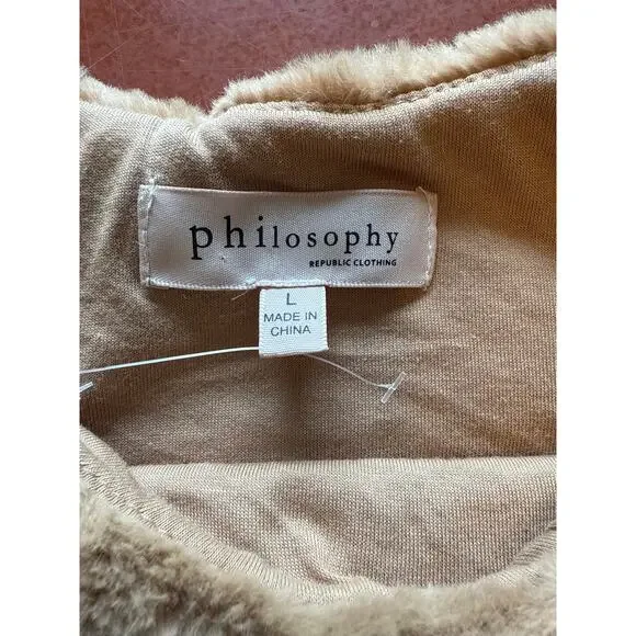 Philosophy Faux Fur Pullover Sweatshirt Tan Beige Size L NWOT Cozy Soft - Picture 3 of 8